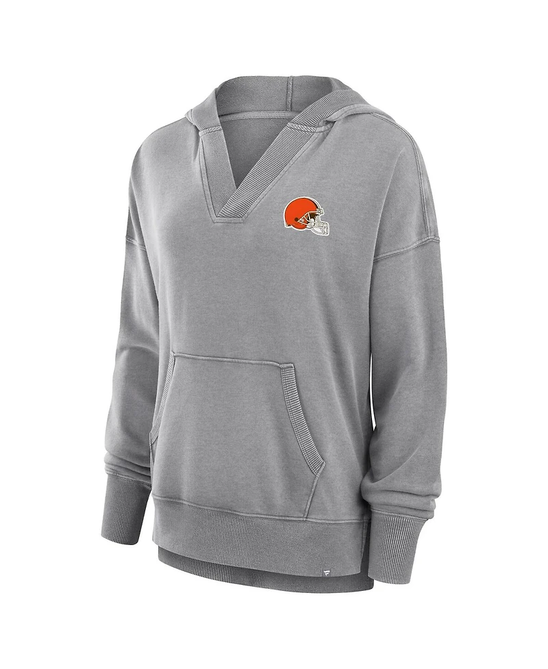 Fanatics Women's Heather Gray Cleveland Browns Initiative Snow Wash French Terry V-Neck Pullover Hoodie