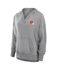 Fanatics Women's Heather Gray Cleveland Browns Initiative Snow Wash French Terry V-Neck Pullover Hoodie