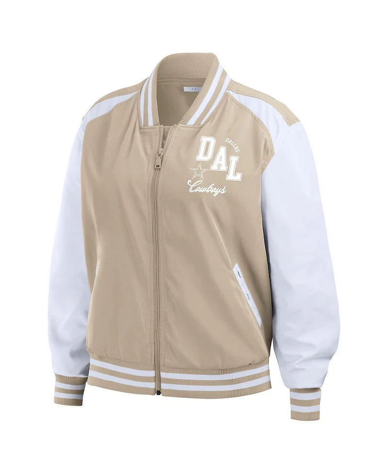 Wear by Erin Andrews Women's Tan Dallas Cowboys Tonal Full-Zip Bomber Jacket