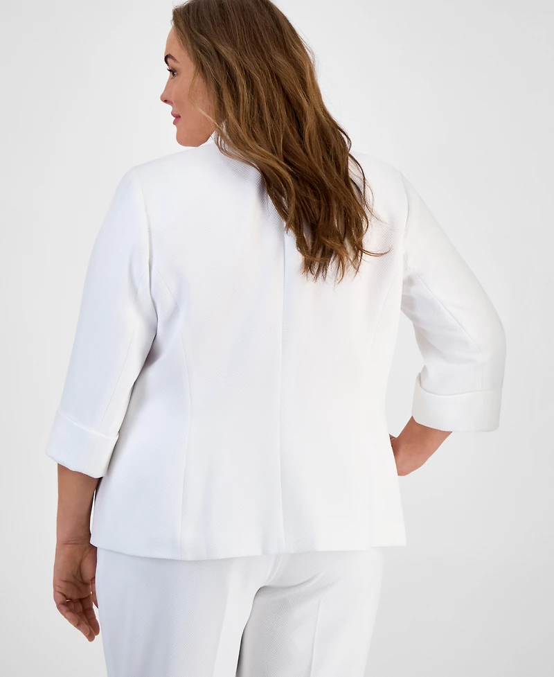 Kasper Plus Textured One-Button Cuffed-Sleeve Jacket