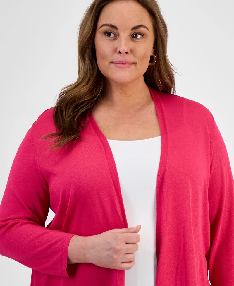 Kasper Plus Size 3/4-Sleeve A-Line Cardigan