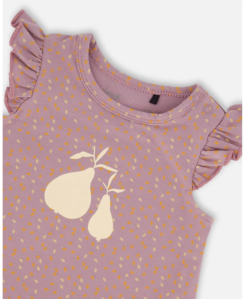 Deux par Baby Girls Printed Organic Cotton Top And Bloomer Set Purple With Pear Seeds