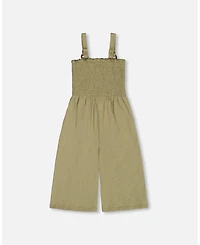 Deux par Toddler Girls Smocked Crinkle Jersey Jumpsuit Olive Green - Toddler|Child