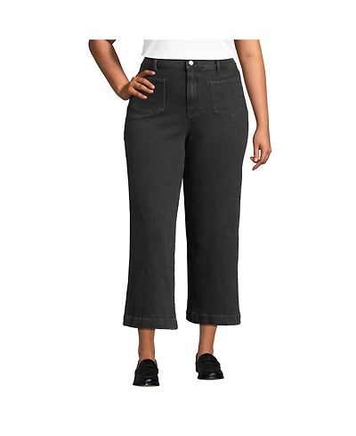 Lands' End Women's Soft Denim High Rise Wide Leg Patch Pocket Crop Jeans