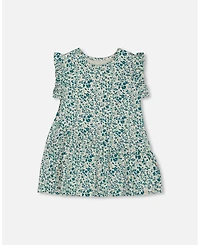 Deux par Deux Baby Girls Printed Organic Cotton Tunic Top Small Turquoise Flowers