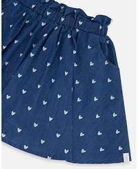 Deux par Deux Big Girls Printed Chambray Skort Navy Blue And White Hearts