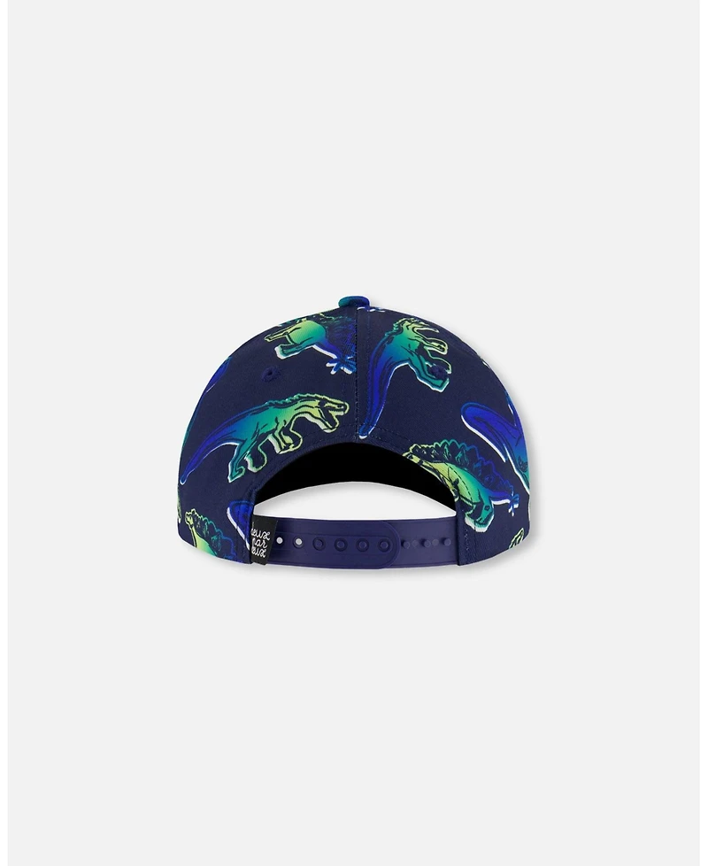 Deux par Deux Boy Printed Cap Blue And Green Dino On Navy - Toddler|Child