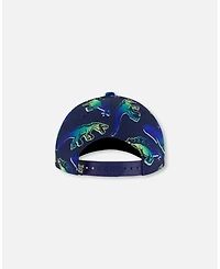 Deux par Deux Boy Printed Cap Blue And Green Dino On Navy - Toddler|Child