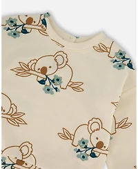 Deux par Deux Toddler Girls Printed French Terry Sweatshirt Off-White And Koala - Toddler|Child