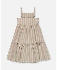 Deux par Deux Toddler Girls Sleeveless Linen Dress White And Sage Striped - Toddler|Child