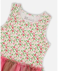 Deux par Deux Toddler Girls Bi-Material Cotton And Mesh Dress Small Flowers And Multicolored Gradient Skirt - Toddler|Child
