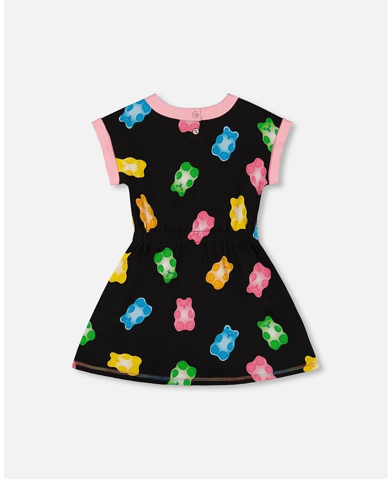 Deux par Deux Big Girls Printed French Terry Dress Black And Multicolored Gummies
