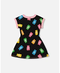 Deux par Deux Big Girls Printed French Terry Dress Black And Multicolored Gummies