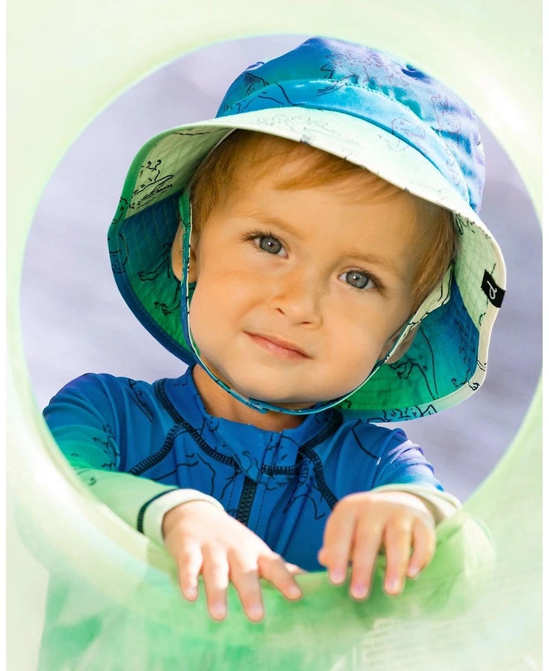 Deux par Deux Baby Boys Printed Beach Hat Vibrant Blue And Green Dino