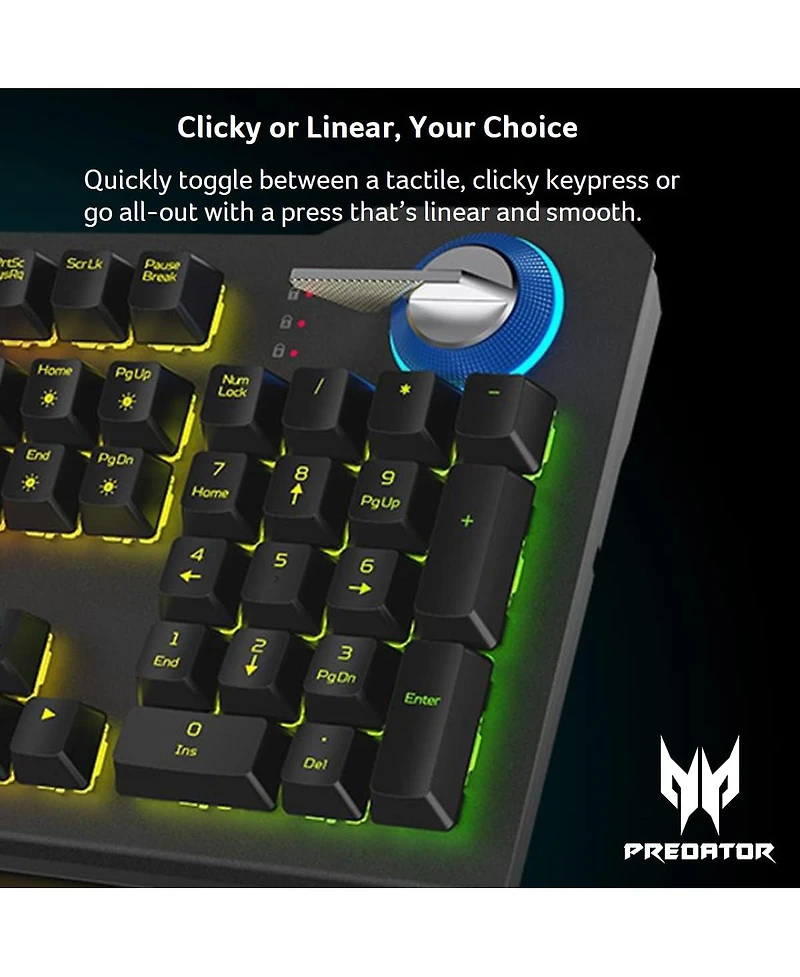 acer Predator Aethon 700 Gaming Keyboard:Clicky or Linear-Your Choice|Per-Key 16.8M Rgb Colors Backlighting|Programmable|Dedicated Media Keys & Dial|1