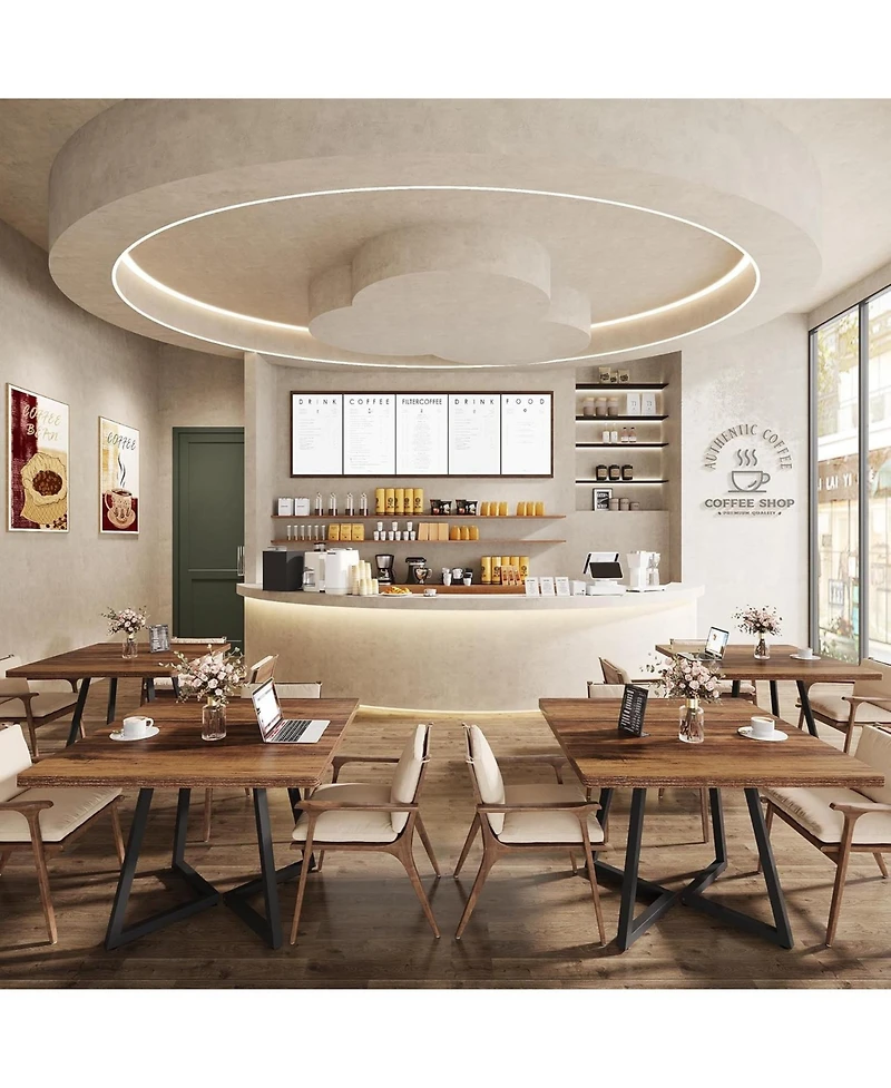 Tribesigns Square Dining Table Set of 6, Industrial Dinner Table with Metal Base, Wood Kitchen Table for 10 People, Brown Bar Table for Restaurants, K