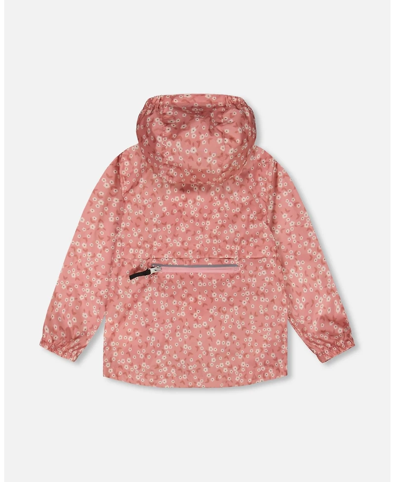 Deux par Deux Girl Printed Packable Windbreaker Small White Flowers On Pale Pink - Toddler|Child