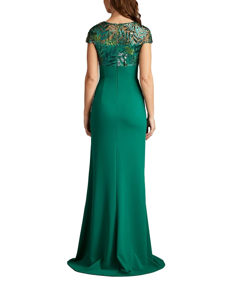 Tadashi Shoji Eleonora Draped Sequin Illusion Gown