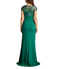 Tadashi Shoji Eleonora Draped Sequin Illusion Gown