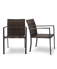 Set of 2 Stackable Outdoor Wicker Patio Dining Chairs for Garden, Balcony, or Deck