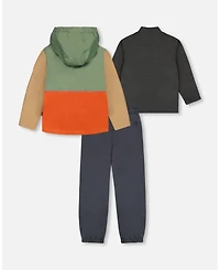 Deux par Deux Toddler Boys 3-In-1 Mid-Season Outerwear Set Gray, Beige, Orange, And Sage - Toddler|Child