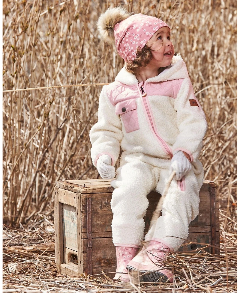 Deux par Deux Baby Girls One-Piece Sherpa Mid-Season Outerwear Off-White And Pale Pink