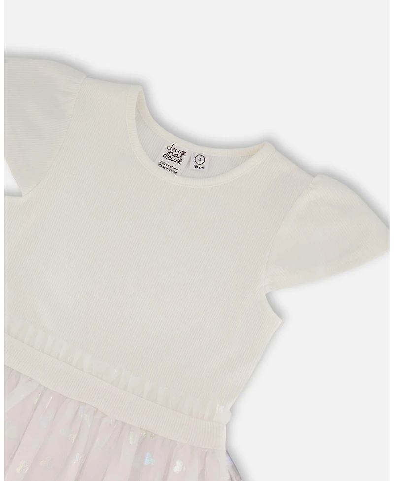 Deux par Deux Big Girls Bi-Material Dress With Glitter Hearts Skirt Snow White