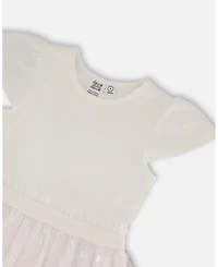 Deux par Deux Big Girls Bi-Material Dress With Glitter Hearts Skirt Snow White