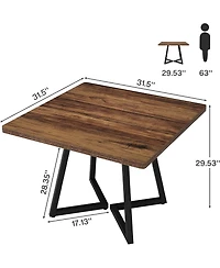 Tribesigns Square Dining Table Set of 2, 31.5" Industrial Dinner Table with Metal Base, Wood Kitchen Table for 4-6 People, Brown Bar Table