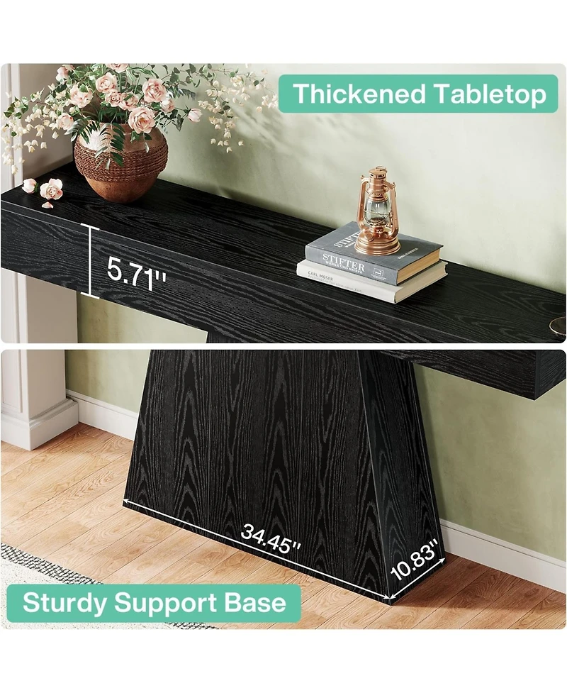 Tribesigns 63" Black Console Table, Farmhouse Entryway Table with Trapezoidal Base, Narrow Long Wood Sofa Table Behind Couch Table for Entrance, Hallw
