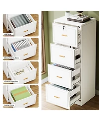 Tribesigns 4-Drawer File Cabinet, Vertical Filing Cabinet with Lock, Wood Storage Cabinet for Home Office,Locable File Cabinet for A4/F4/Letter/Legal