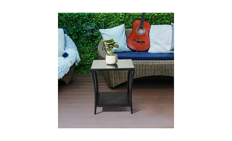 Outdoor Patio Wicker Side Table Stylish and Durable for Garden, Deck, or Use