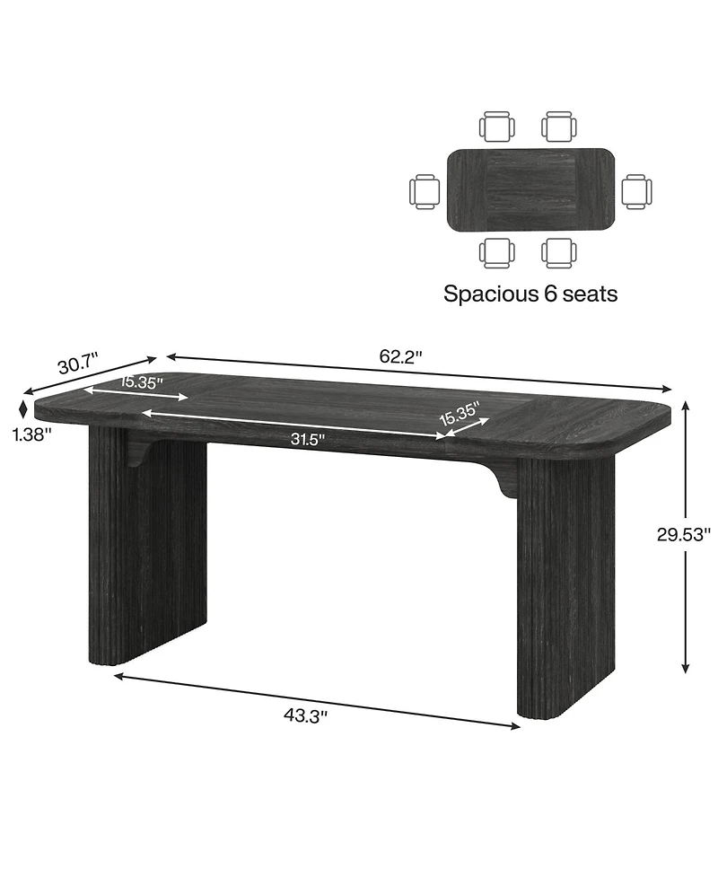 Tribesigns Farmhouse Dining Table for 4-6 People, 62-Inch Modern Kitchen with Double Robust Pedestal, Wooden Dinner Table(Only Table)