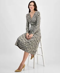 Robbie Bee Women's Long-Sleeve Knit Belted Dress