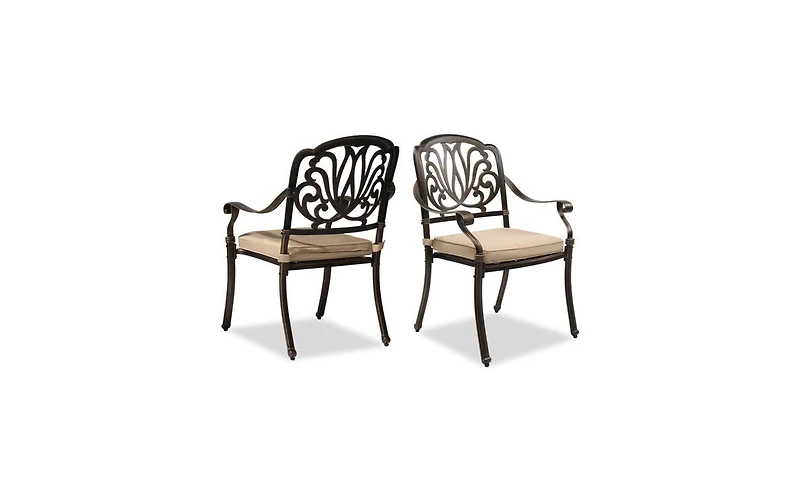 Set of 2 Cast Aluminum Patio Dining Chairs with Cushions, Stackable Outdoor Bistro Chairs for Balcony Backyard Garden Deck