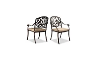 Set of 2 Cast Aluminum Patio Dining Chairs with Cushions, Stackable Outdoor Bistro Chairs for Balcony Backyard Garden Deck