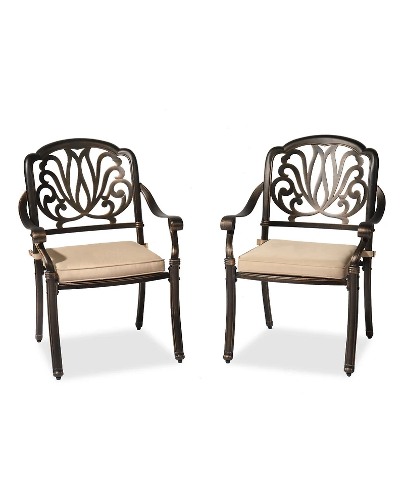 Set of 2 Cast Aluminum Patio Dining Chairs with Cushions, Stackable Outdoor Bistro Chairs for Balcony Backyard Garden Deck