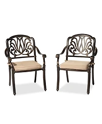 Set of 2 Cast Aluminum Patio Dining Chairs with Cushions, Stackable Outdoor Bistro Chairs for Balcony Backyard Garden Deck