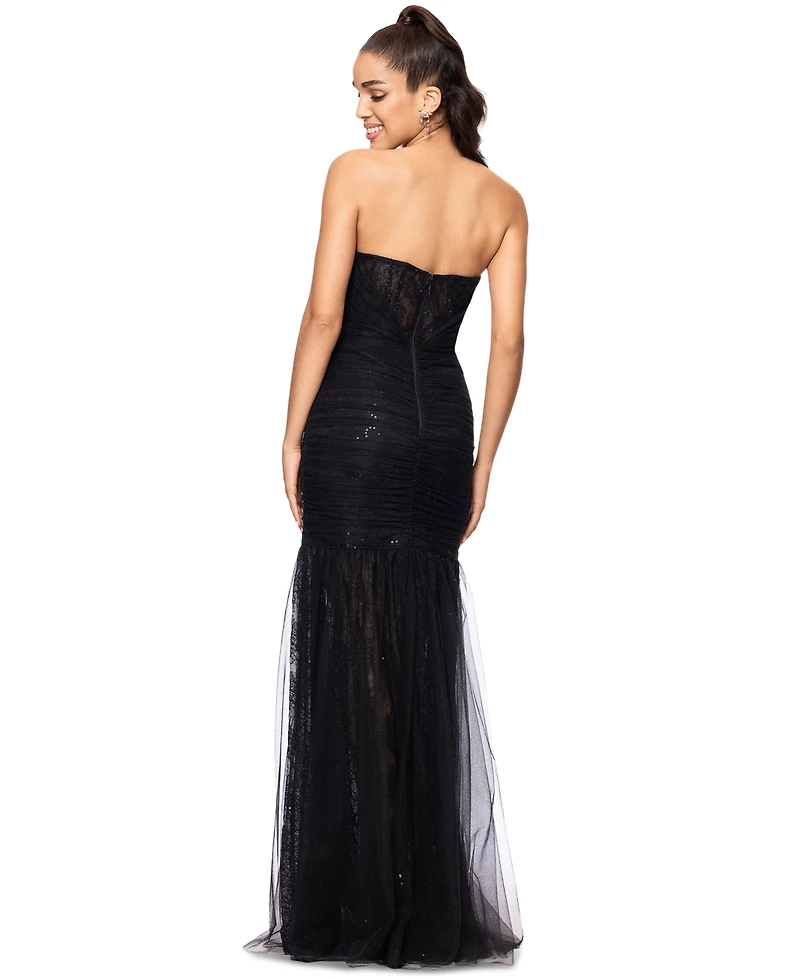 Betsy & Adam Women's Sequined Lace Corset Gown