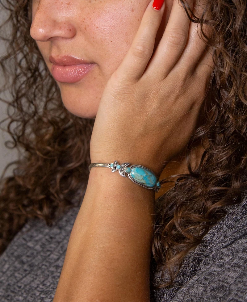 Barse Emile Blue Turquoise Sterling Silver Oval Cuff Bracelet