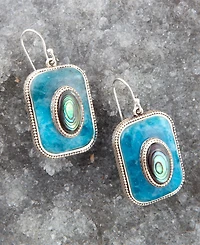Barse Blue Apatite and Abalone Stacked Sterling Square Drop Earrings