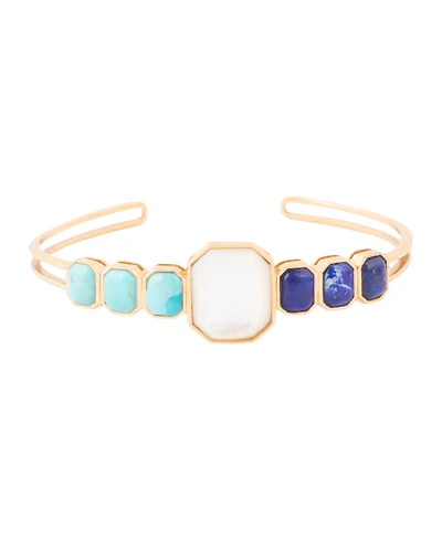 Barse Dual Color Blue Lapis Turquoise and White Mother of Pearl Golden Cuff Bracelet