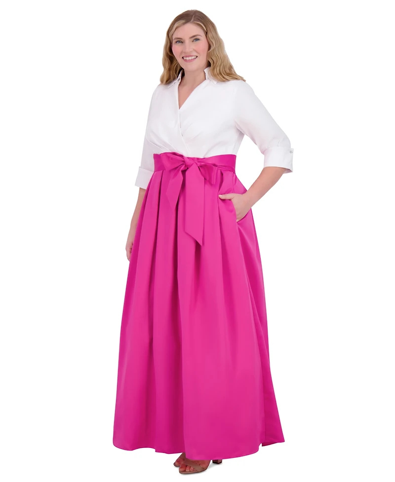 Jessica Howard Plus Size Collared 3/4-Sleeve Gown