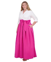 Jessica Howard Plus Size Collared 3/4-Sleeve Gown