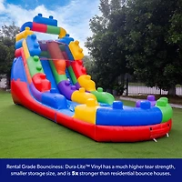 HeroKiddo Block Party Commercial Grade Inflatable Water Slide with Attached Pool / Drainage / Air Blower Included, Outdoor Indoor, Rental Quality, Big