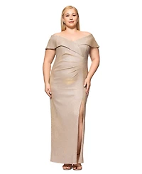 Xscape Plus Size Off-The-Shoulder Glitter Gown