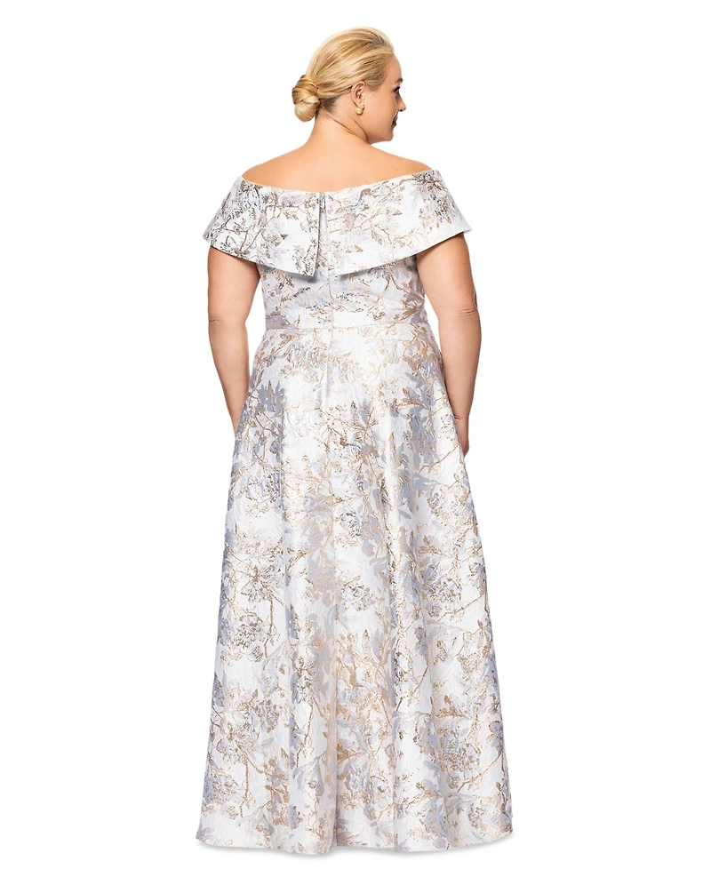 Xscape Plus Size Off-The-Shoulder Brocade Ball Gown