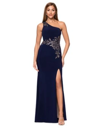 Xscape Womens Applique One Shoulder Gown