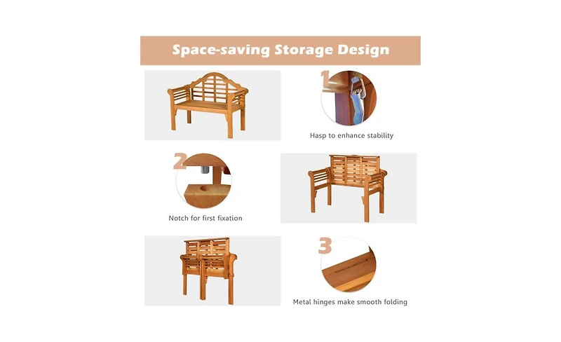 Foldable Wooden Garden Bench for Patio and Outdoor Furniture
