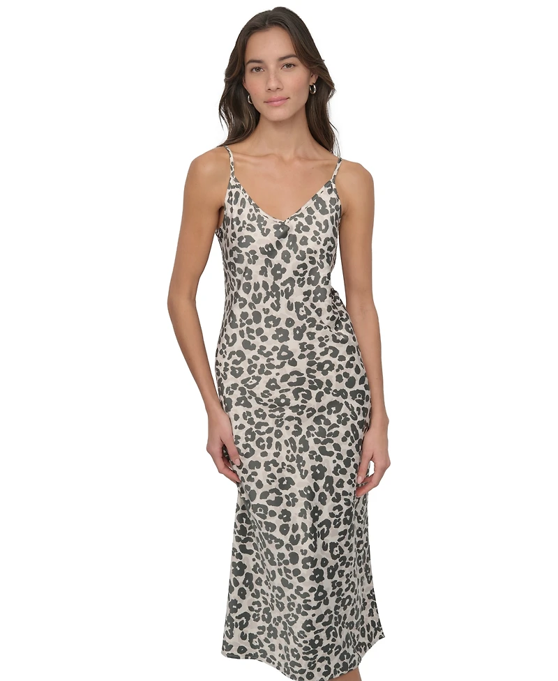 Dkny Jeans Women's Animal-Print Washed Satin Slipdress